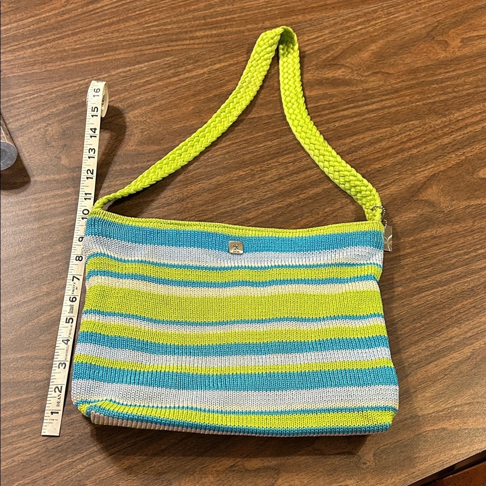 Lina Striped Shoulder Bag in Lime Green & Aqua